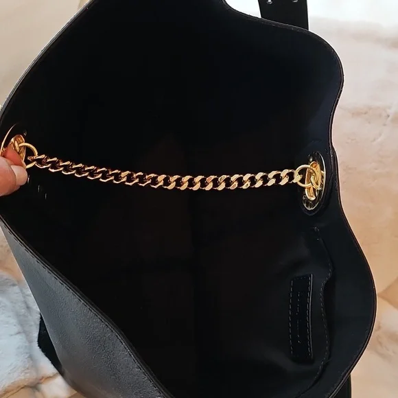 See By Chloe Gaia Black Leather And Suede Shoulder Bag with Gold Accents - Picture 3 of 5